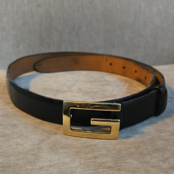 Vintage Gucci Black and Brown Leather Belt with Gold Buckle Vintage GUCCI Brow Leather GG Interlocking Buckle Belt Made  main image 3
